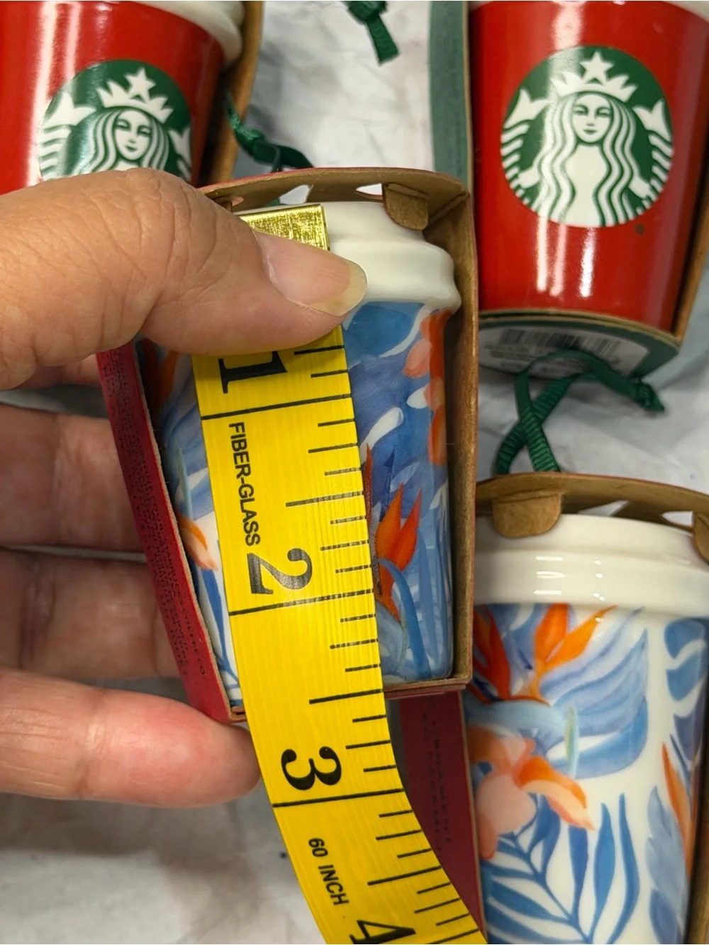 Set of 4 Starbucks Red and Blue Hawaii Ceramic Cup Ornaments 2015 & 2016